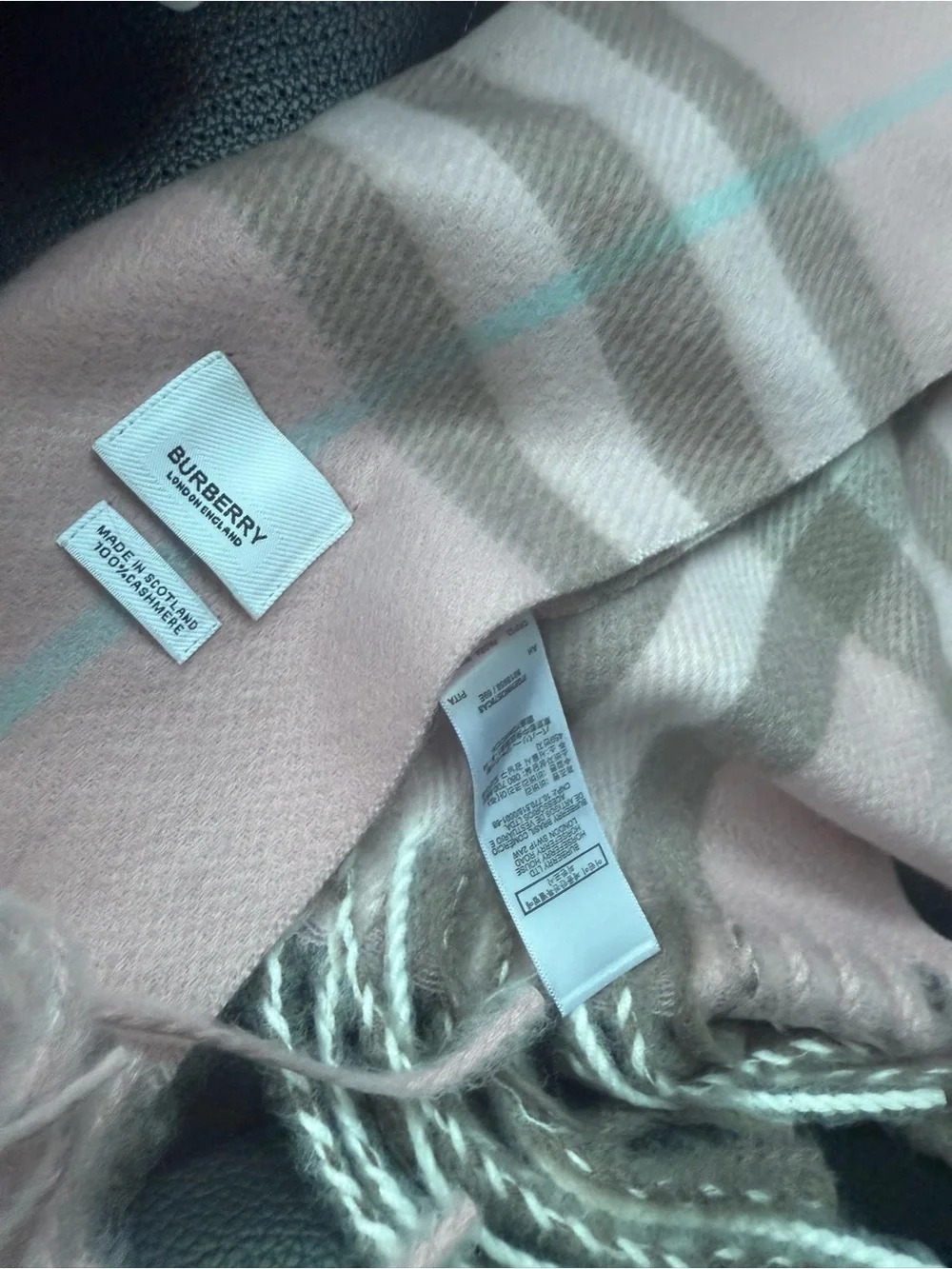 Burberry Pastel Pink Check Cashmere Wrap with Blue Accent